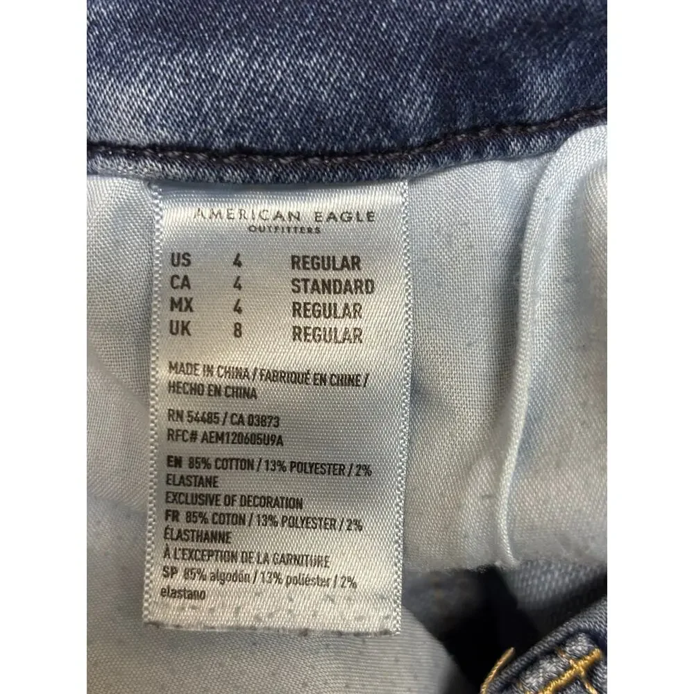 American Eagle Curvy High-Rise Jeggings‎ Blue Denim Jeans Distressed Size 4